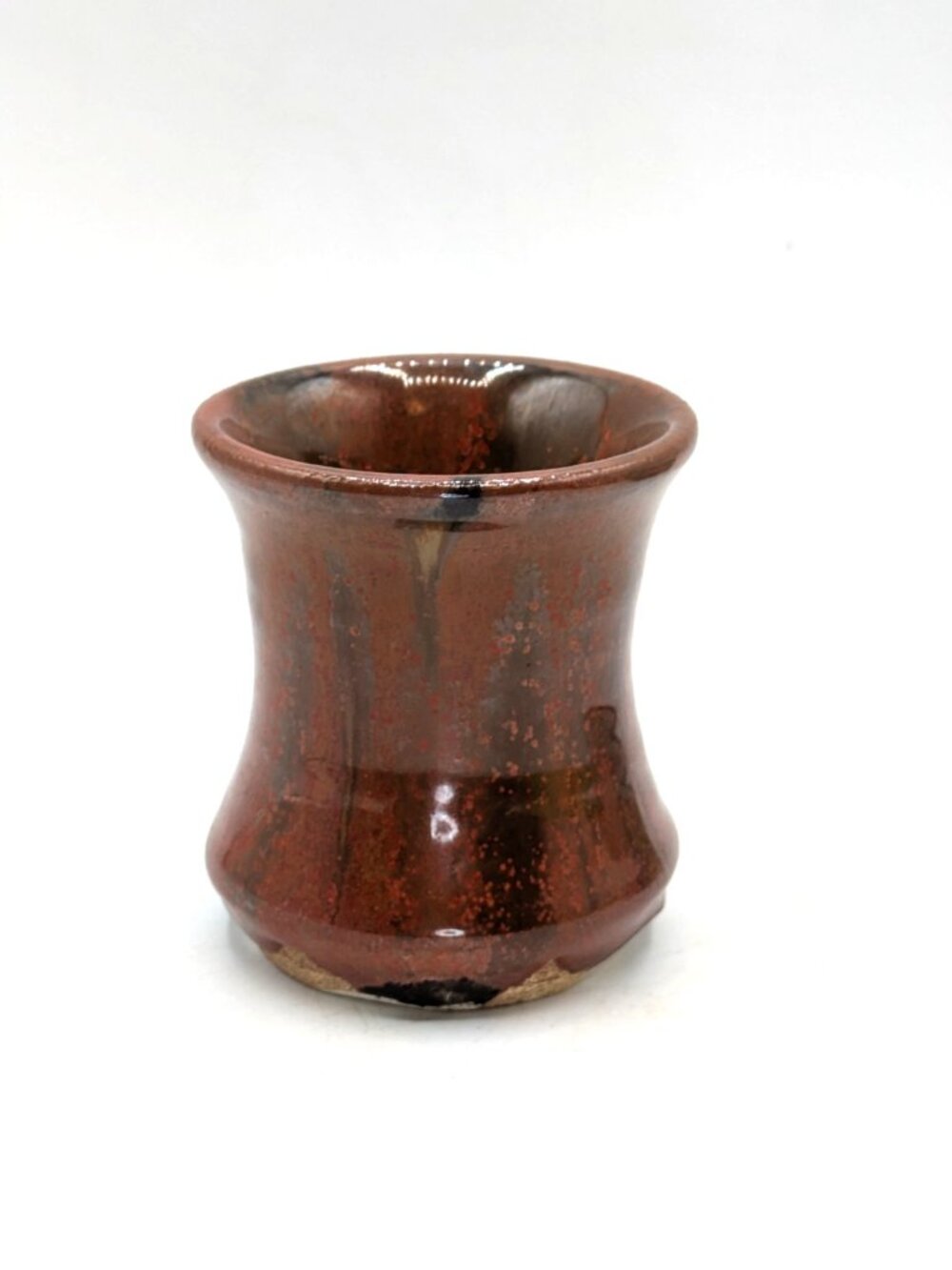Studio Art Pottery Succulent Vase Toothpick Candle Holder Brown Red Glaze 3"